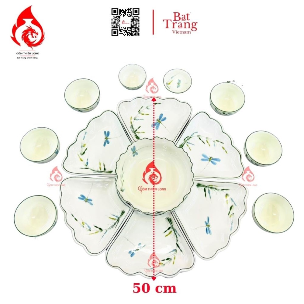 Bộ Bát Đĩa Hoa Mặt Trời Vẽ Trúc Chuồn 230911