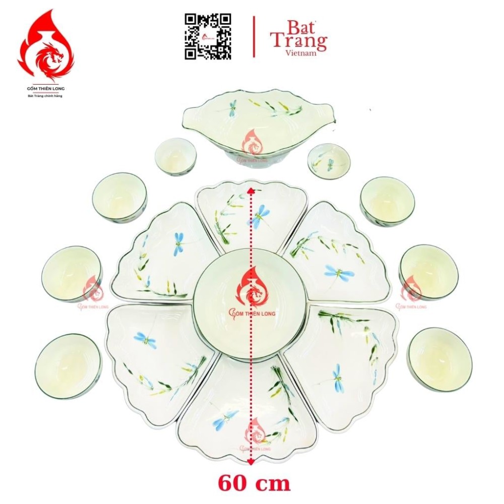 Bộ Bát Đĩa Hoa Mặt Trời Vẽ Trúc Chuồn 230911