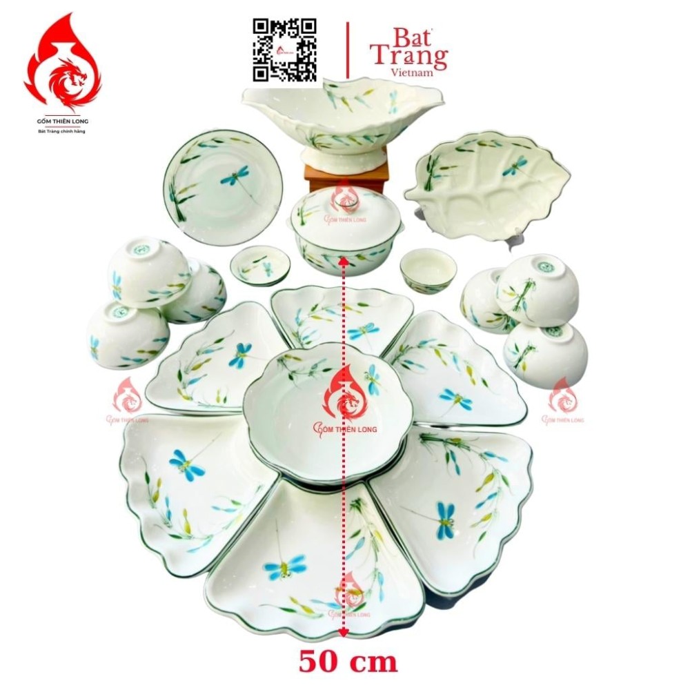 Bộ Bát Đĩa Hoa Mặt Trời Vẽ Trúc Chuồn 230911