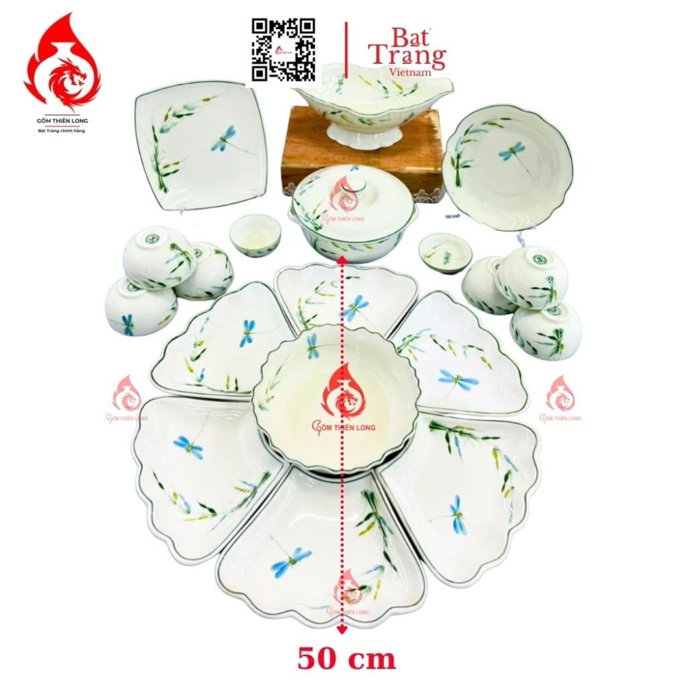 Bộ Bát Đĩa Hoa Mặt Trời Vẽ Trúc Chuồn 230911