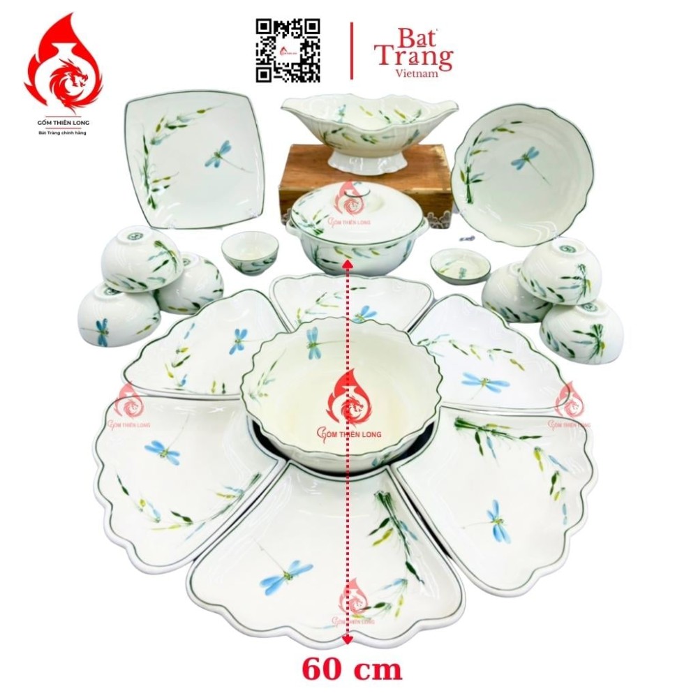 Bộ Bát Đĩa Hoa Mặt Trời Vẽ Trúc Chuồn 230911