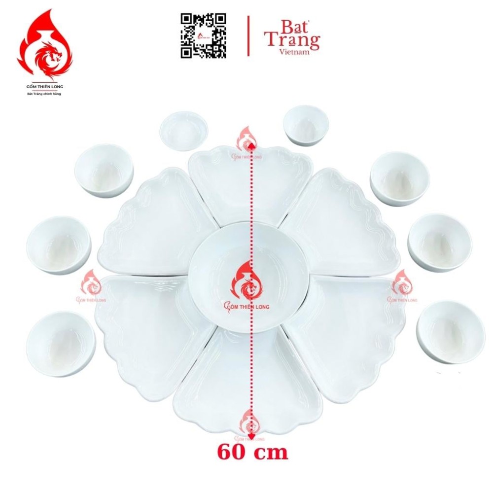 Bộ Bát Đĩa Hoa Mặt Trời Màu Trắng Sứ 230912