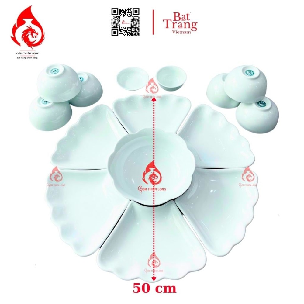 Bộ Bát Đĩa Hoa Mặt Trời Màu Trắng Sứ 230912