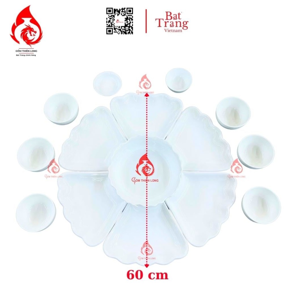 Bộ Bát Đĩa Hoa Mặt Trời Màu Trắng Sứ 230912