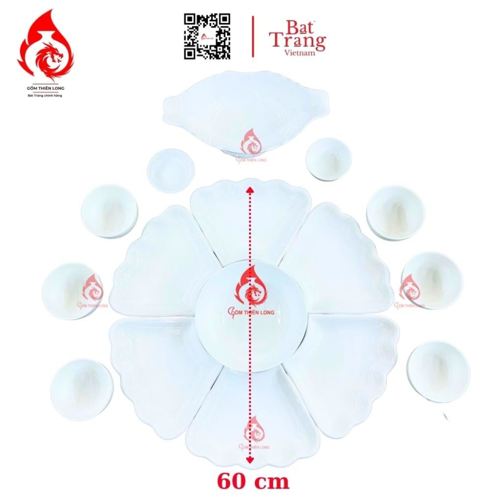 Bộ Bát Đĩa Hoa Mặt Trời Màu Trắng Sứ 230912