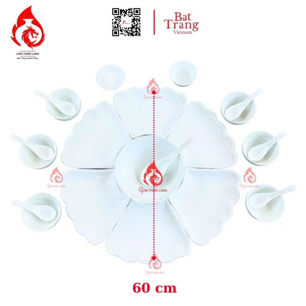 Bộ Bát Đĩa Hoa Mặt Trời Màu Trắng Sứ 230912