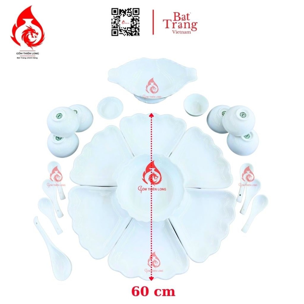 Bộ Bát Đĩa Hoa Mặt Trời Màu Trắng Sứ 230912