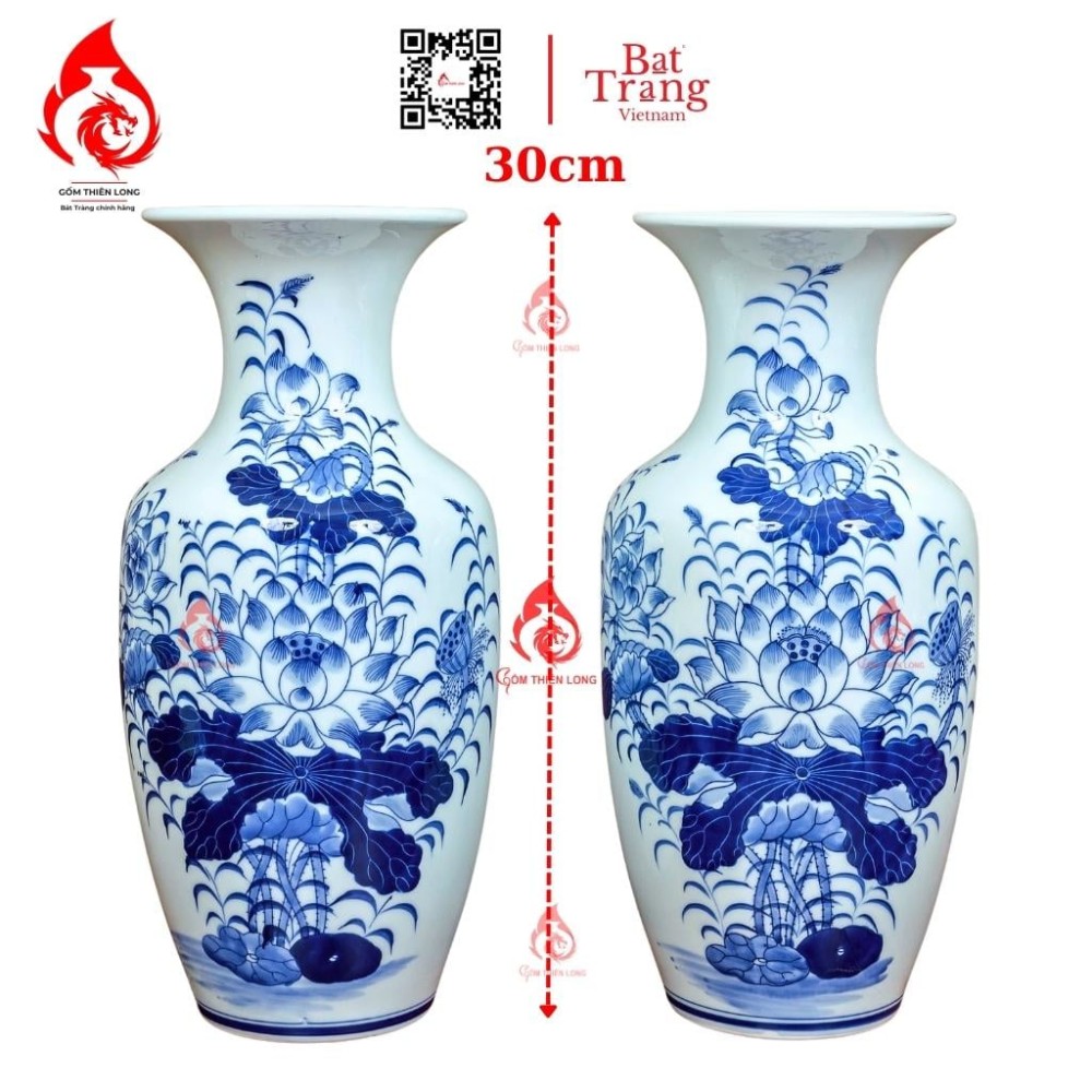 Lộc Bình Bát Tràng Men Lam Ngọc Vẽ Sen 230943