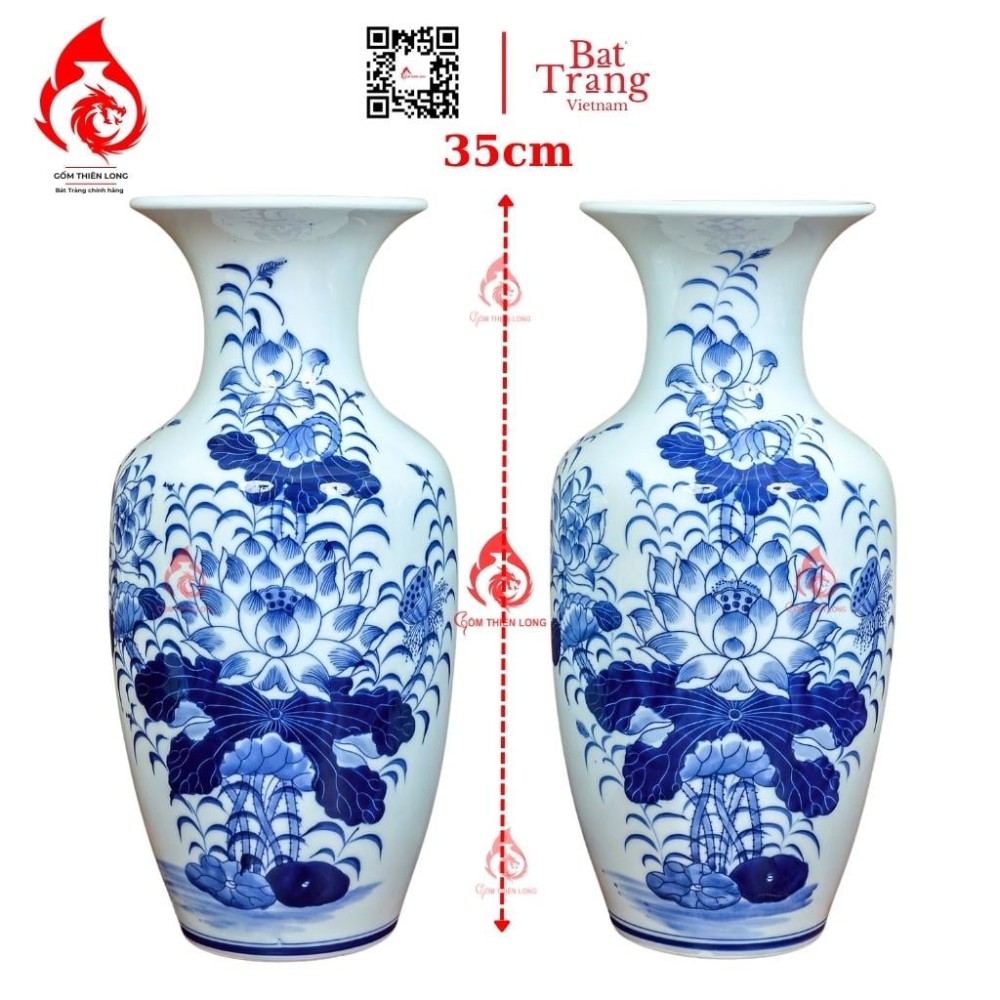 Lộc Bình Bát Tràng Men Lam Ngọc Vẽ Sen 230943