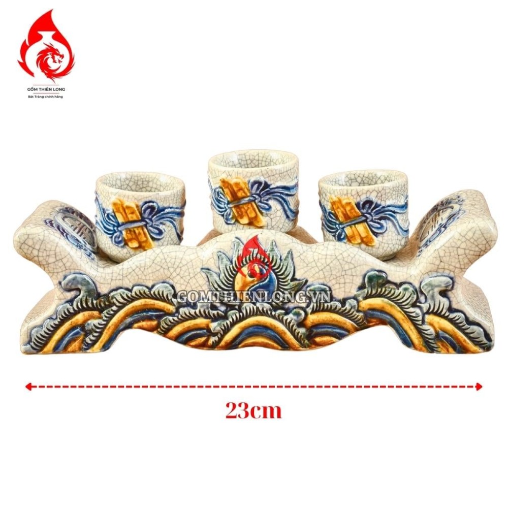 Bộ Kỷ Chén Thờ Men Rạn Đắp Nổi Mặt Nguyệt Dáng Ngai 231038