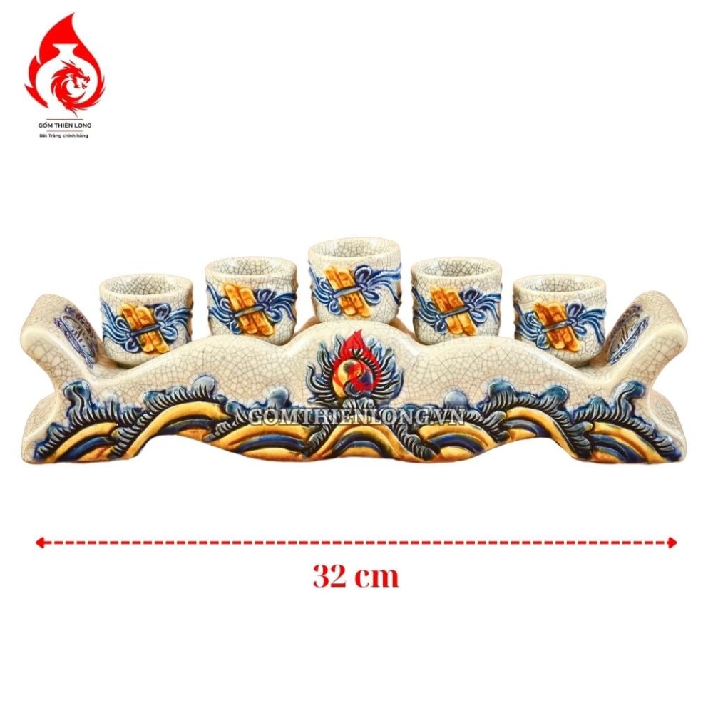 Bộ Kỷ Chén Thờ Men Rạn Đắp Nổi Mặt Nguyệt Dáng Ngai 231038