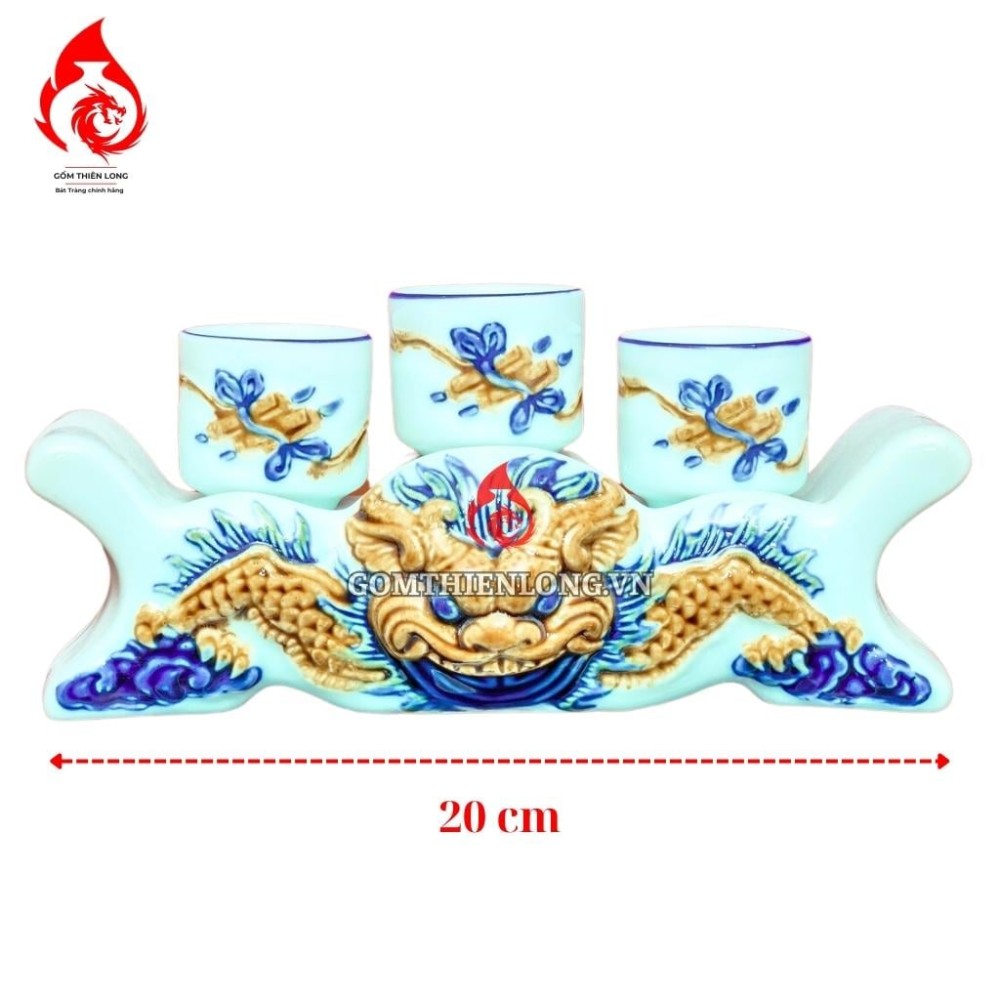 Bộ Kỷ Chén Thờ Men Ngọc Đắp Nổi Rồng Dáng Ngai 231042