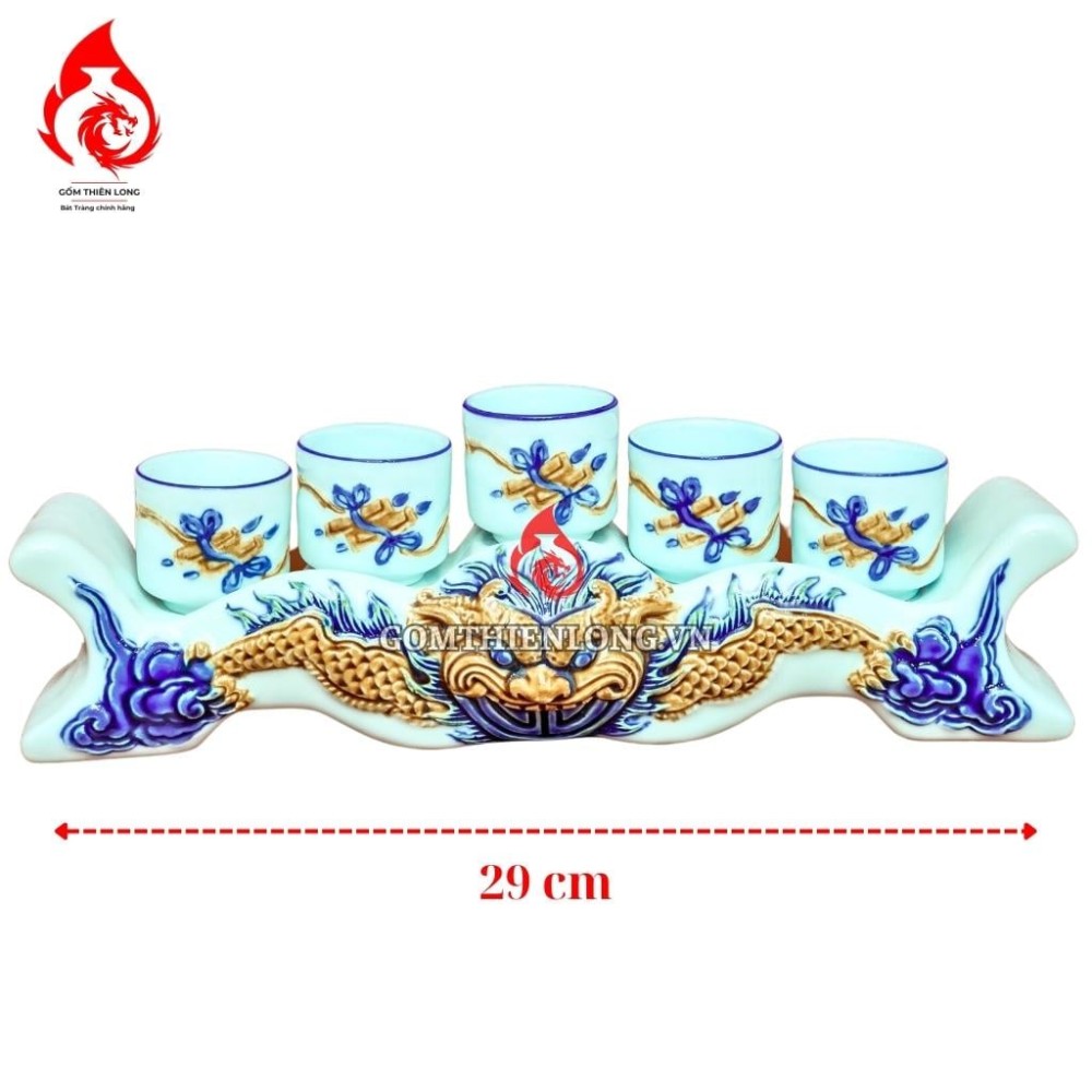 Bộ Kỷ Chén Thờ Men Ngọc Đắp Nổi Rồng Dáng Ngai 231042