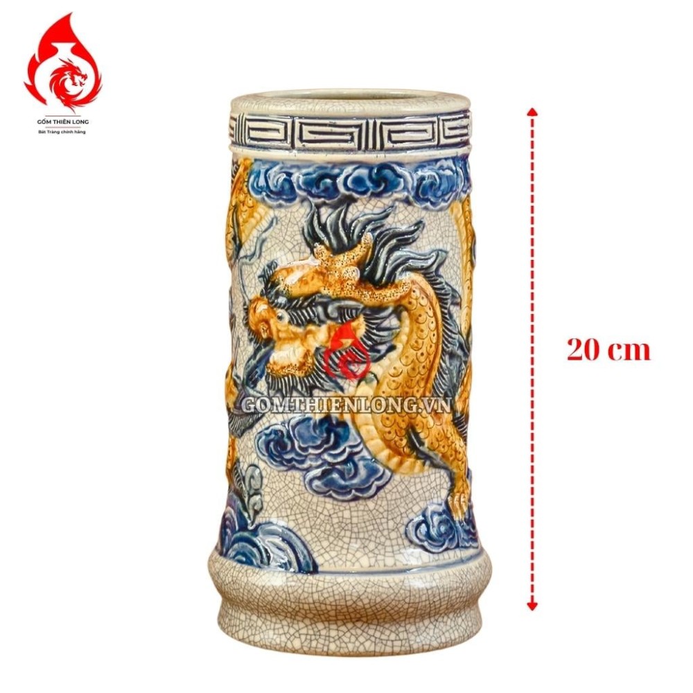 Ống Đựng Nhang Bát Tràng Men Rạn Đắp Nổi Rồng 231072