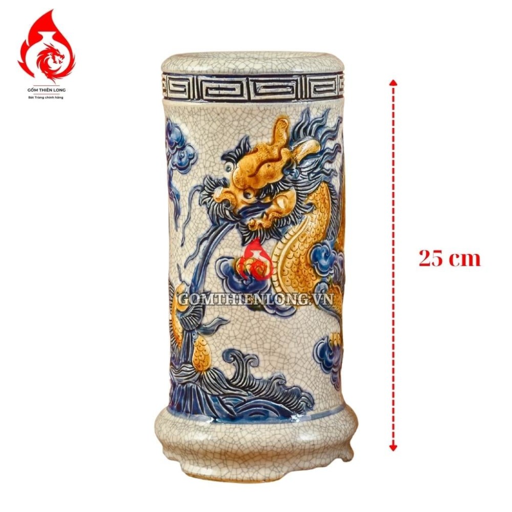 Ống Đựng Nhang Bát Tràng Men Rạn Đắp Nổi Rồng 231072