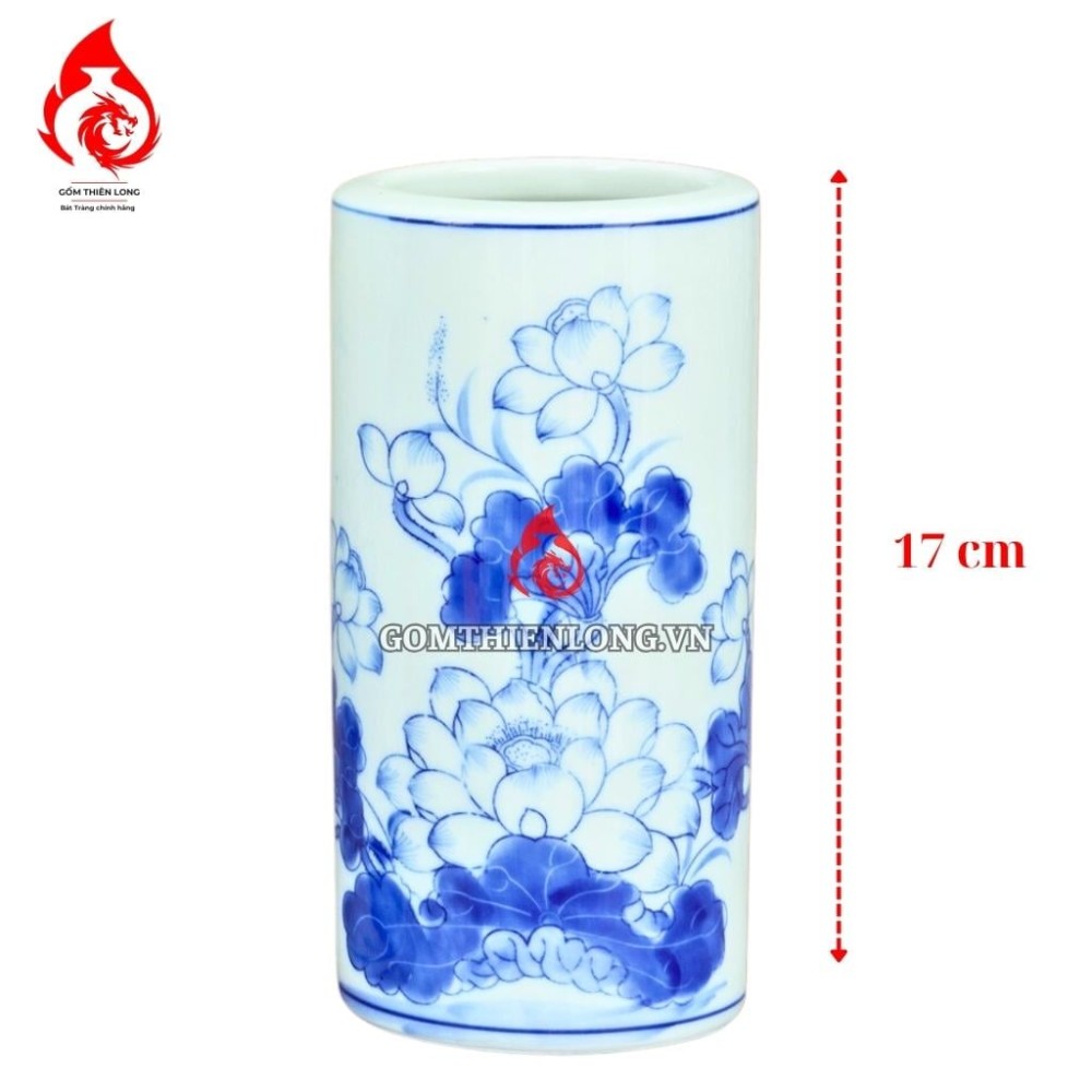 Ống Đựng Nhang Bát Tràng Men Lam Vẽ Hoa Sen 231074