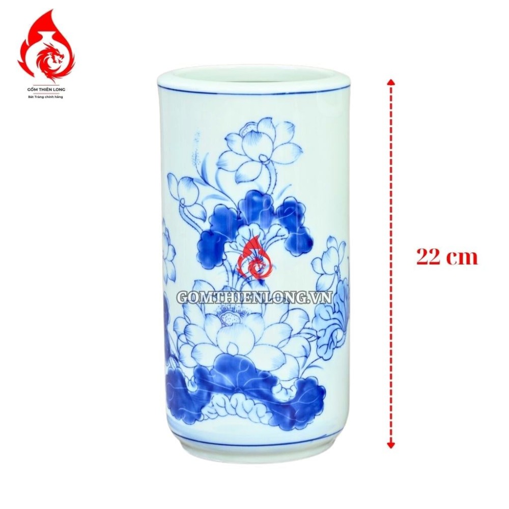 Ống Đựng Nhang Bát Tràng Men Lam Vẽ Hoa Sen 231074