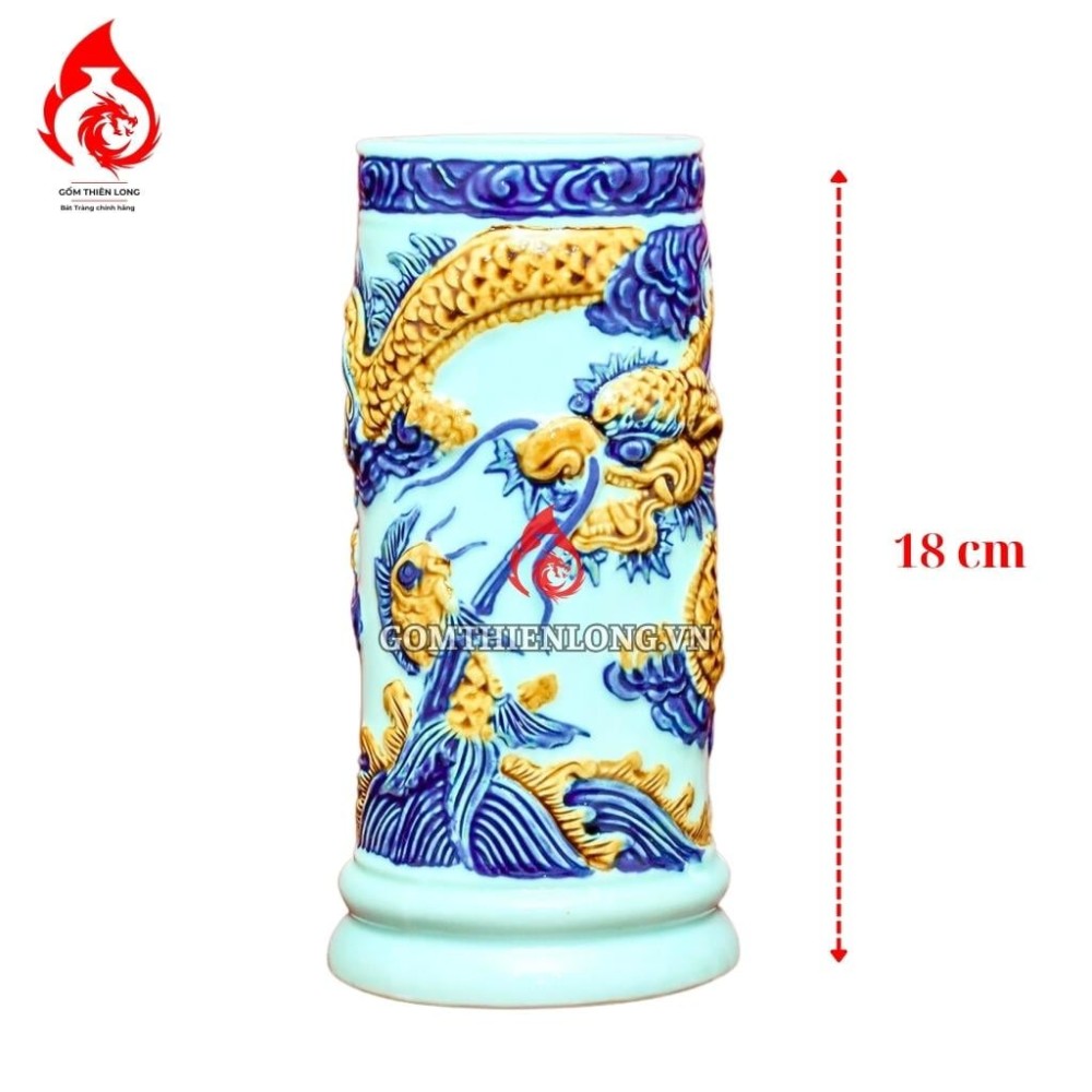 Ống Đựng Nhang Bát Tràng Men Ngọc Đắp Nổi Long Cuốn Thủy 231077