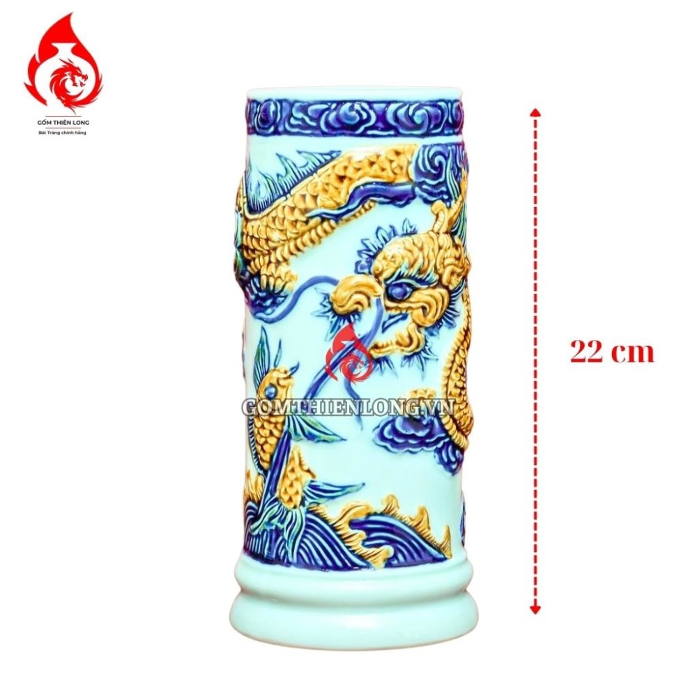 Ống Đựng Nhang Bát Tràng Men Ngọc Đắp Nổi Long Cuốn Thủy 231077