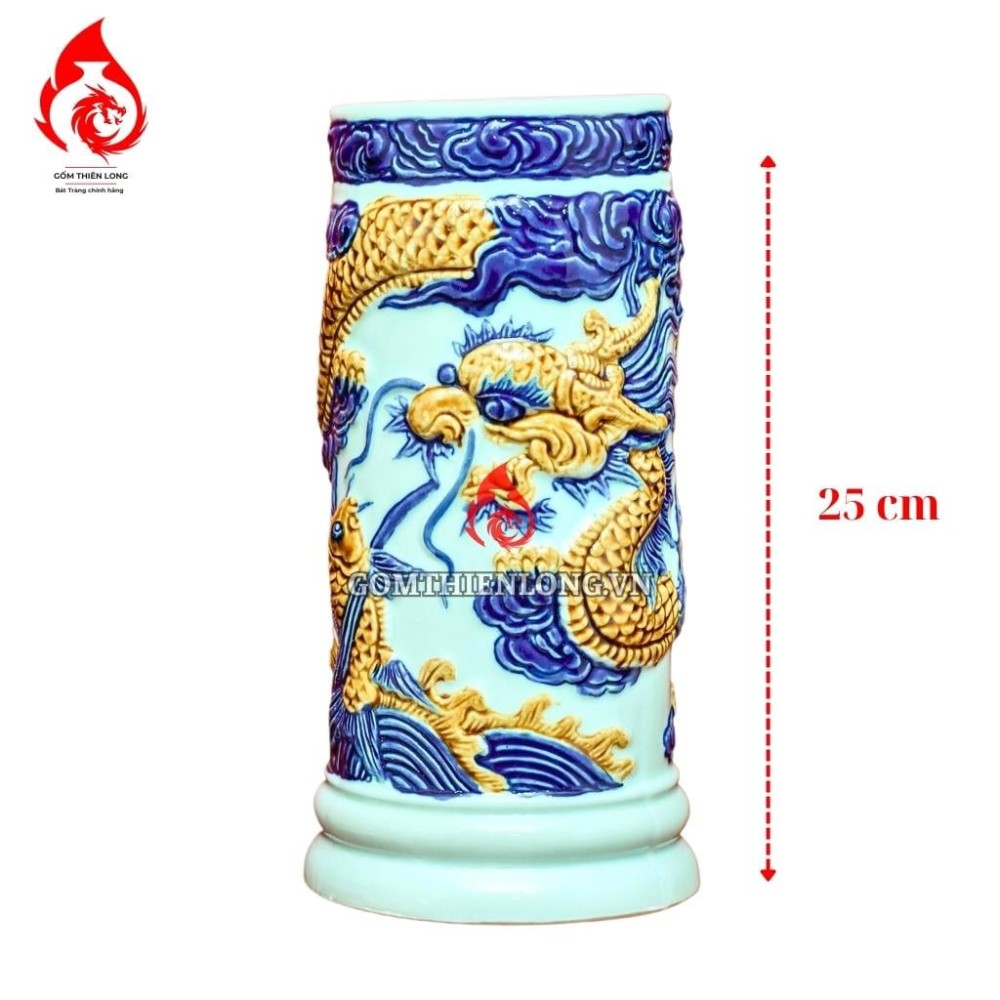 Ống Đựng Nhang Bát Tràng Men Ngọc Đắp Nổi Long Cuốn Thủy 231077