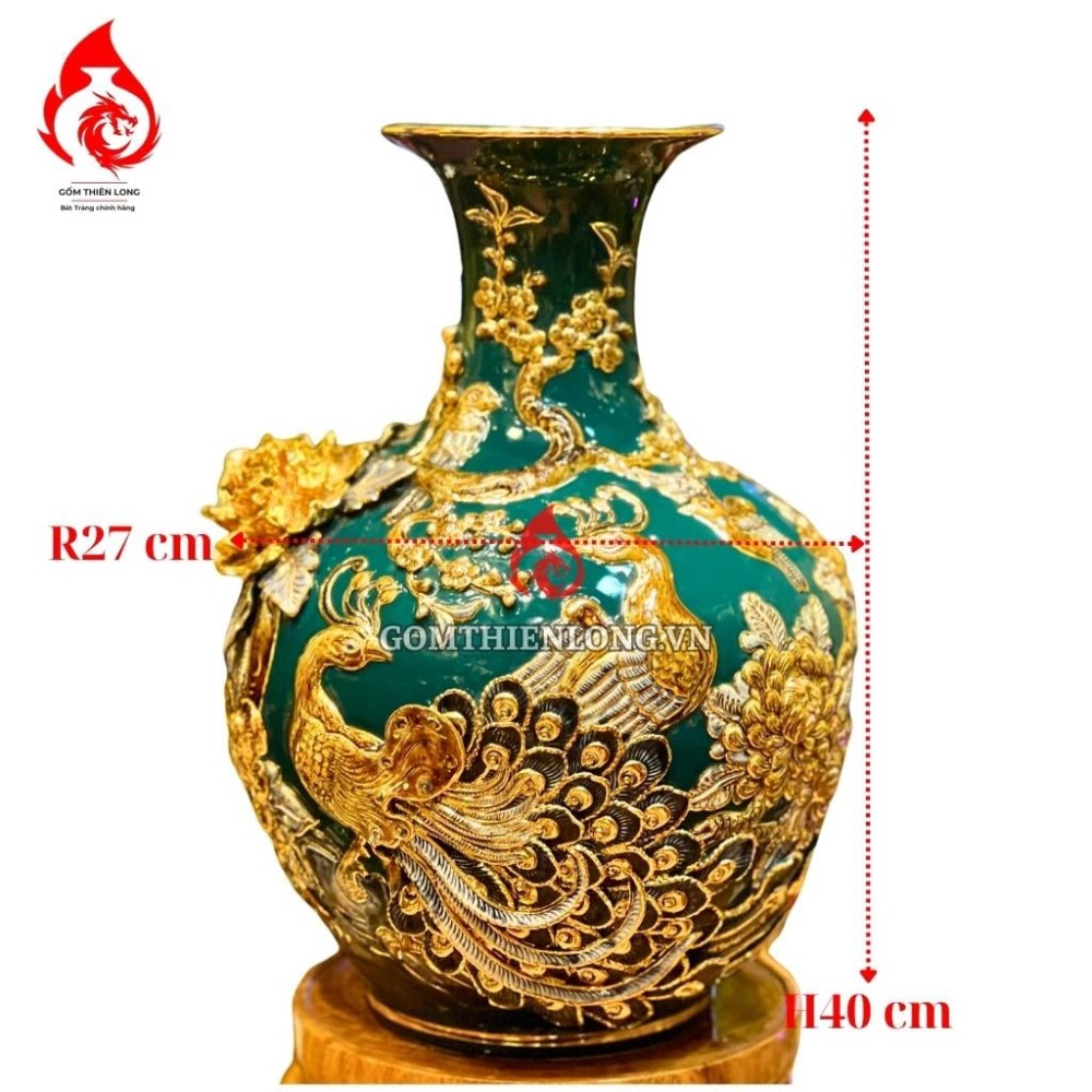 Bình Củ Tỏi Bát Tràng Màu Xanh Lục Bảo Công Hoa Phú Quý 231179