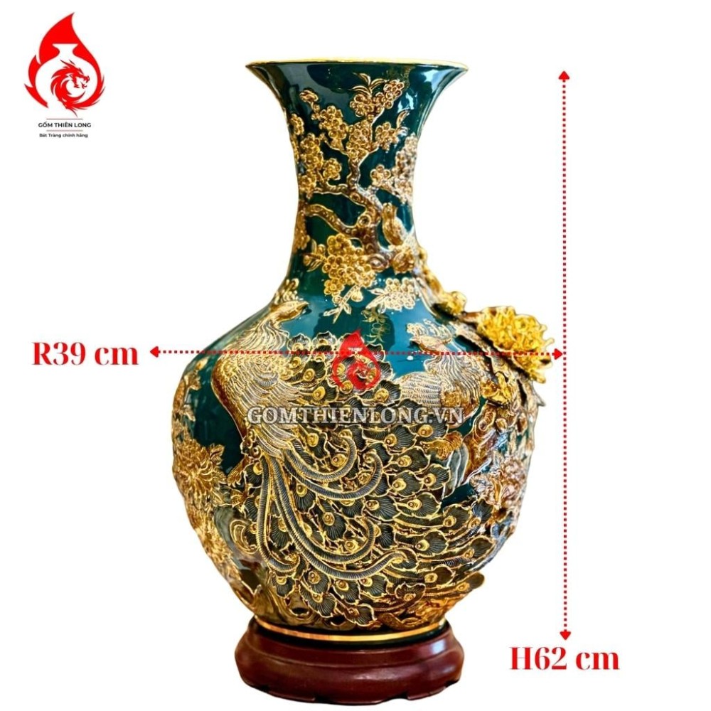 Bình Củ Tỏi Bát Tràng Màu Xanh Lục Bảo Công Hoa Phú Quý 231179