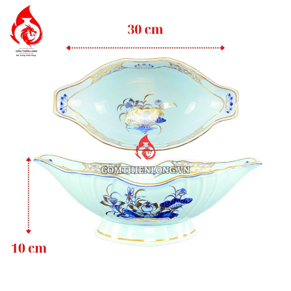 Bộ Bát Đĩa Thắp Hương Men Lam Ngọc Vẽ Vàng 231221