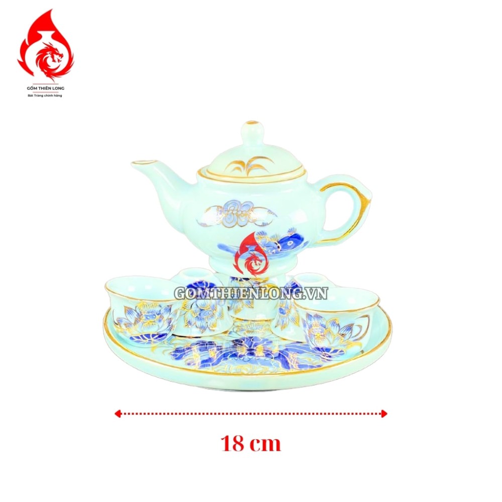 Bộ Bát Đĩa Thắp Hương Men Lam Ngọc Vẽ Vàng 231221