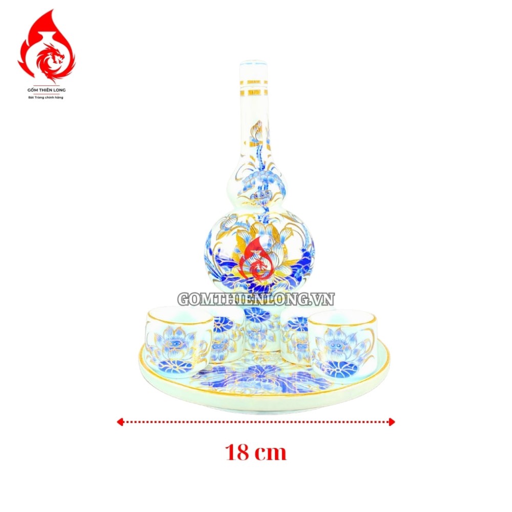 Bộ Bát Đĩa Thắp Hương Men Lam Ngọc Vẽ Vàng 231221