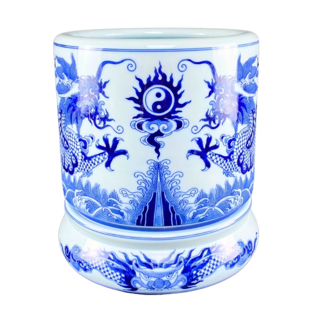 Bát Hương Bát Tràng Vuốt Tay Men Lam Vẽ Rồng R236699