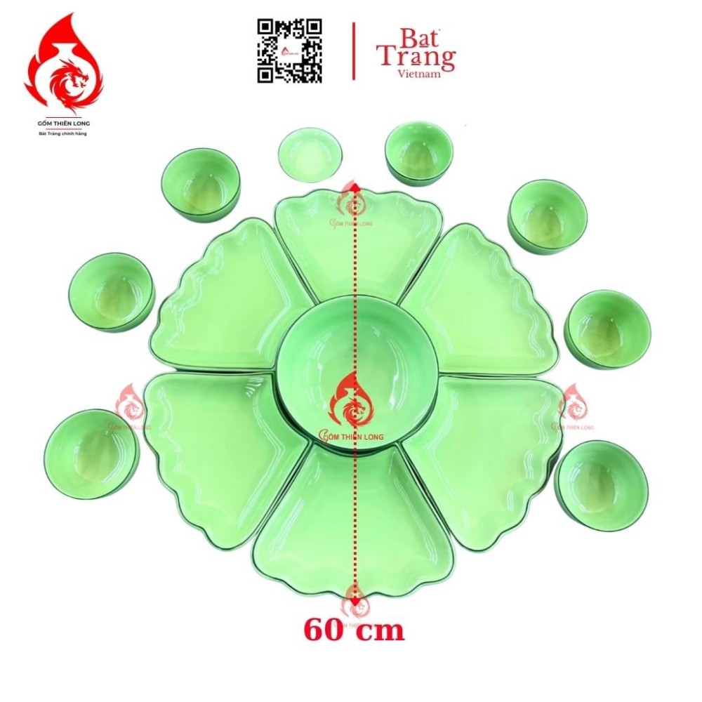 Bộ Bát Đĩa Hoa Mặt Trời Xanh Cốm 233110