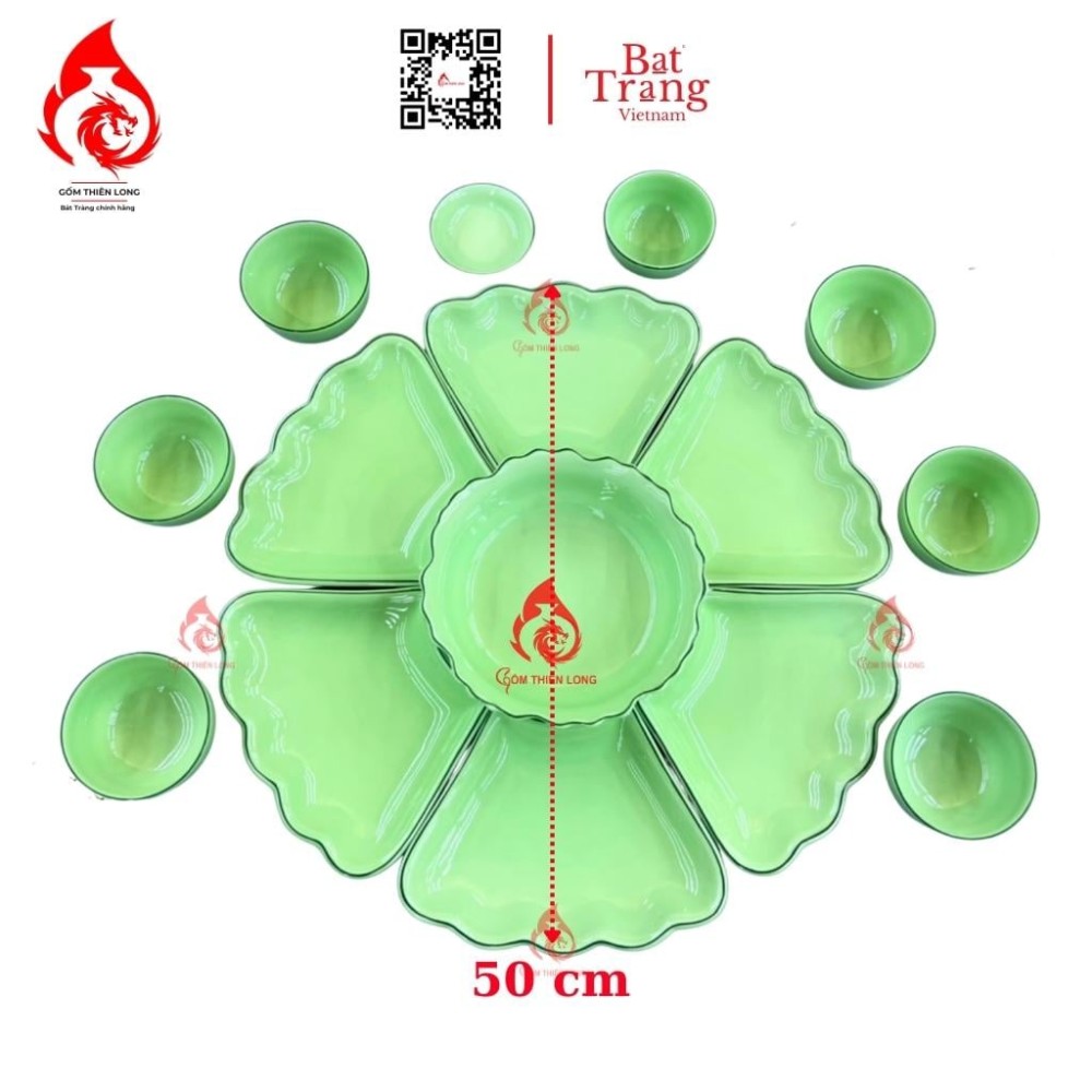 Bộ Bát Đĩa Hoa Mặt Trời Xanh Cốm 233110