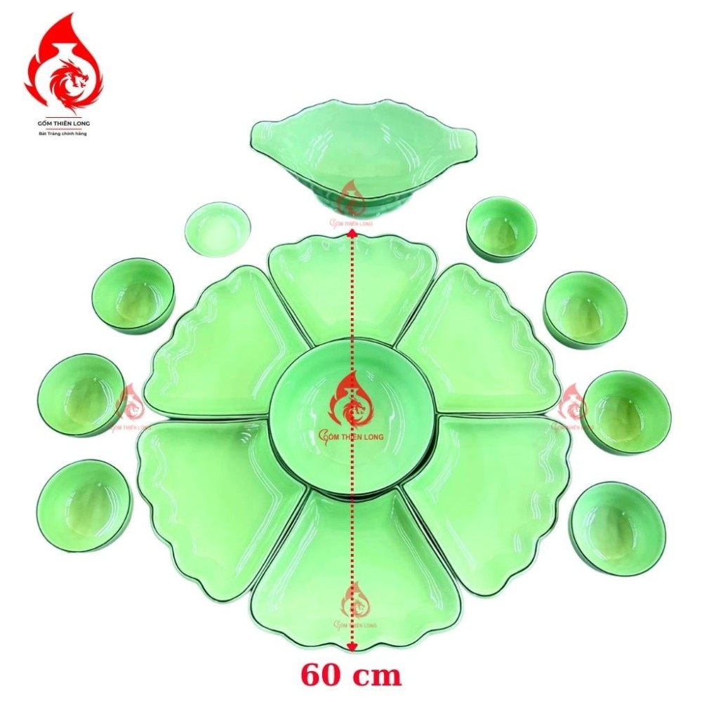 Bộ Bát Đĩa Hoa Mặt Trời Xanh Cốm 233110