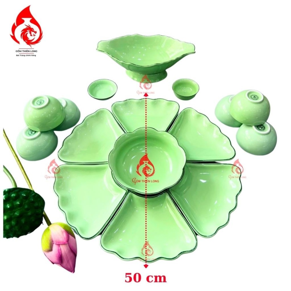 Bộ Bát Đĩa Hoa Mặt Trời Xanh Cốm 233110