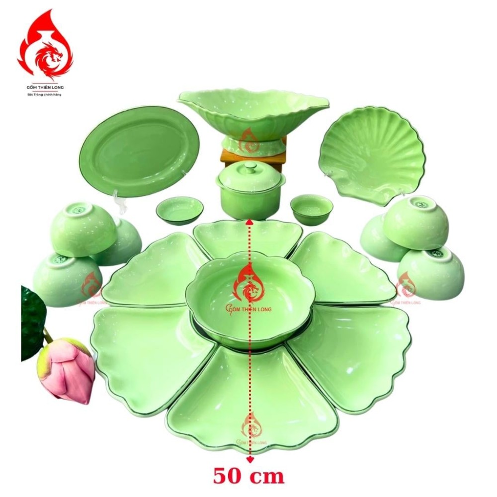 Bộ Bát Đĩa Hoa Mặt Trời Xanh Cốm 233110