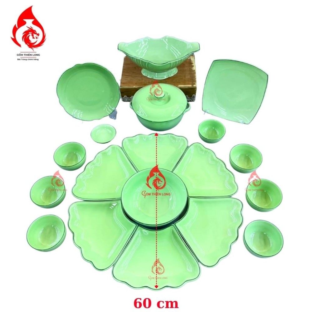 Bộ Bát Đĩa Hoa Mặt Trời Xanh Cốm 233110