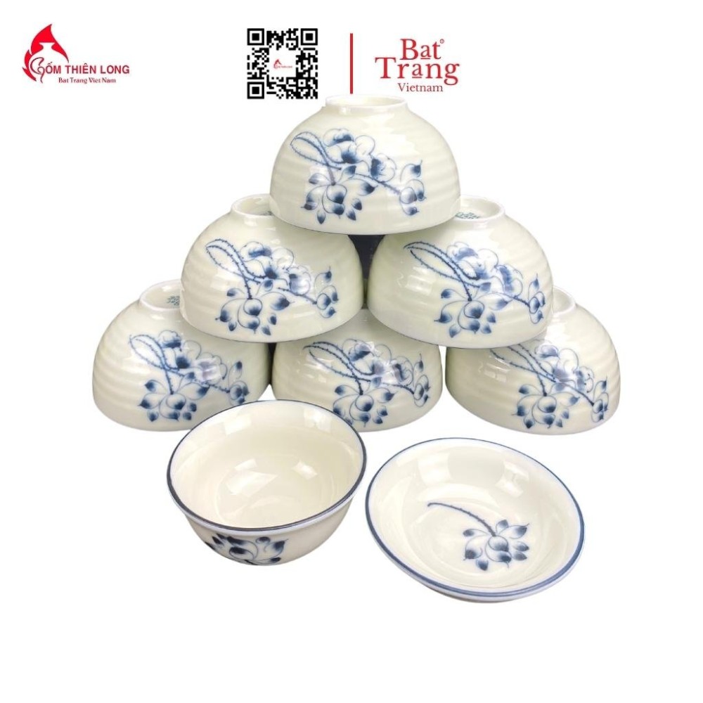 Bộ Bát Đĩa Thắp Hương Men Kem Vẽ Sen Chàm 236624