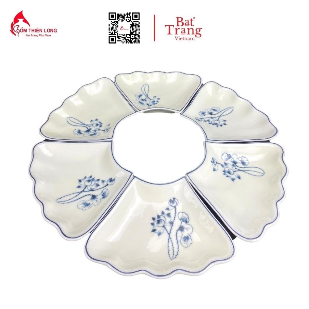 Bộ Bát Đĩa Thắp Hương Men Kem Vẽ Sen Chàm 236624