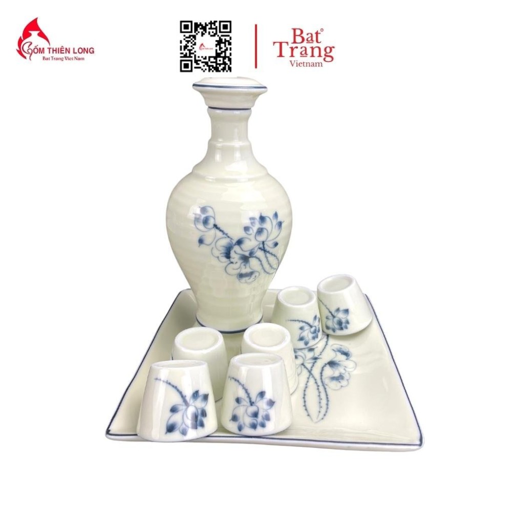 Bộ Bát Đĩa Thắp Hương Men Kem Vẽ Sen Chàm 236624