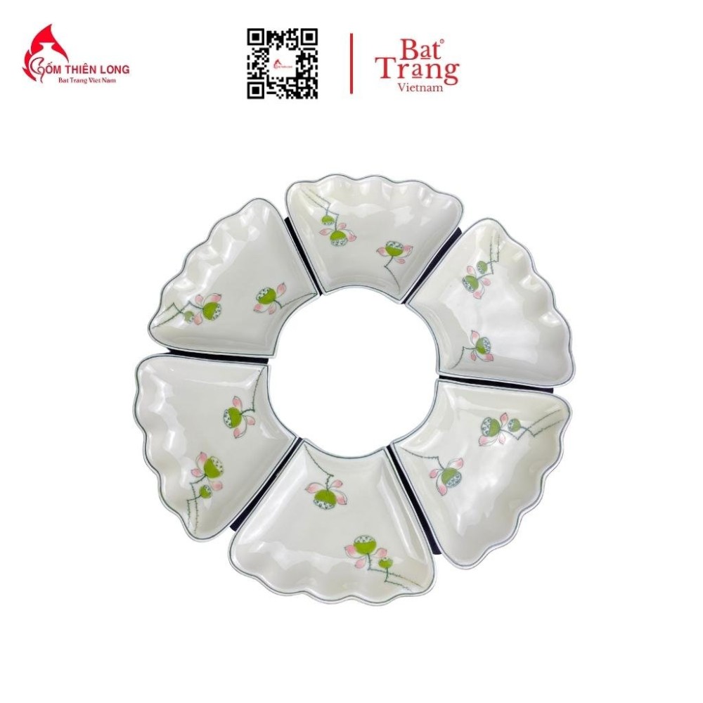 Bộ Bát Đĩa Thắp Hương | Men Kem Vẽ Đài Sen