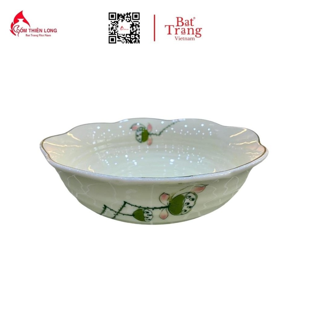 Bộ Bát Đĩa Thắp Hương | Men Kem Vẽ Đài Sen