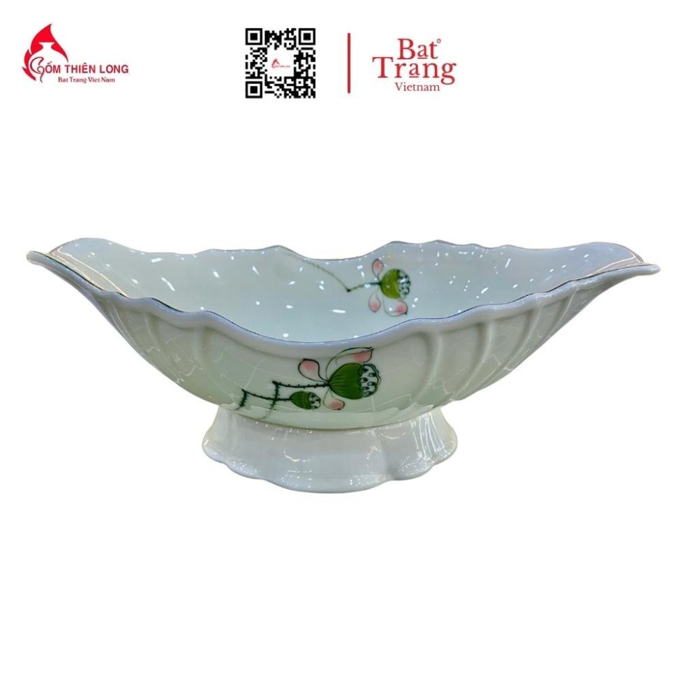 Bộ Bát Đĩa Thắp Hương | Men Kem Vẽ Đài Sen