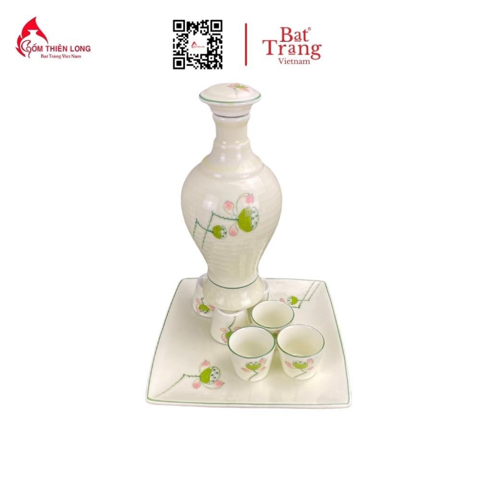 Bộ Bát Đĩa Thắp Hương | Men Kem Vẽ Đài Sen