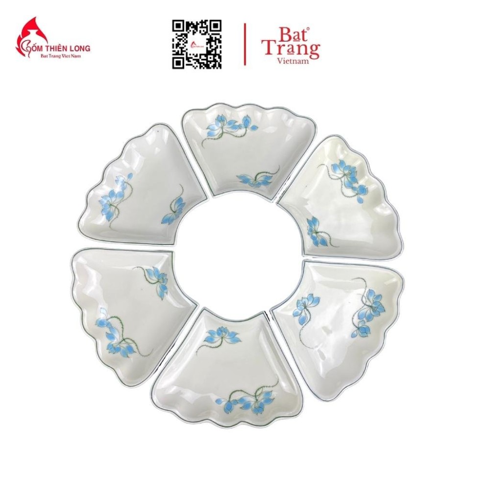 Bộ Bát Đĩa Thắp Hương | Men Kem Vẽ Sen Xanh