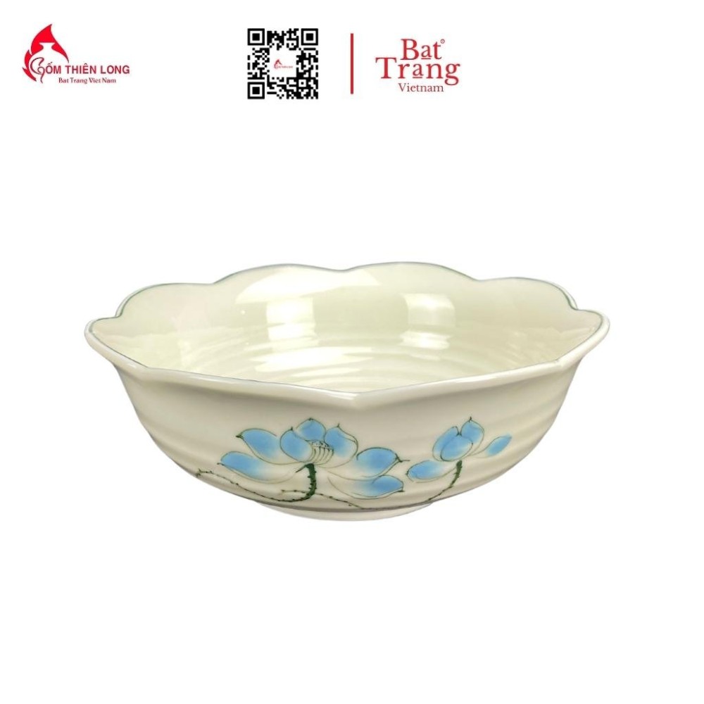 Bộ Bát Đĩa Thắp Hương | Men Kem Vẽ Sen Xanh