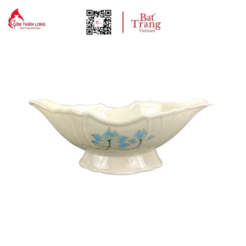 Bộ Bát Đĩa Thắp Hương | Men Kem Vẽ Sen Xanh