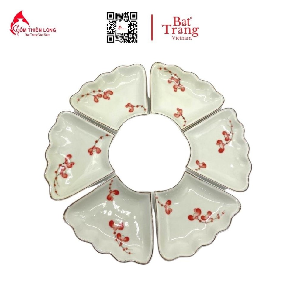 Bộ Bát Đĩa Thắp Hương | Men Kem Vẽ Đào Đỏ
