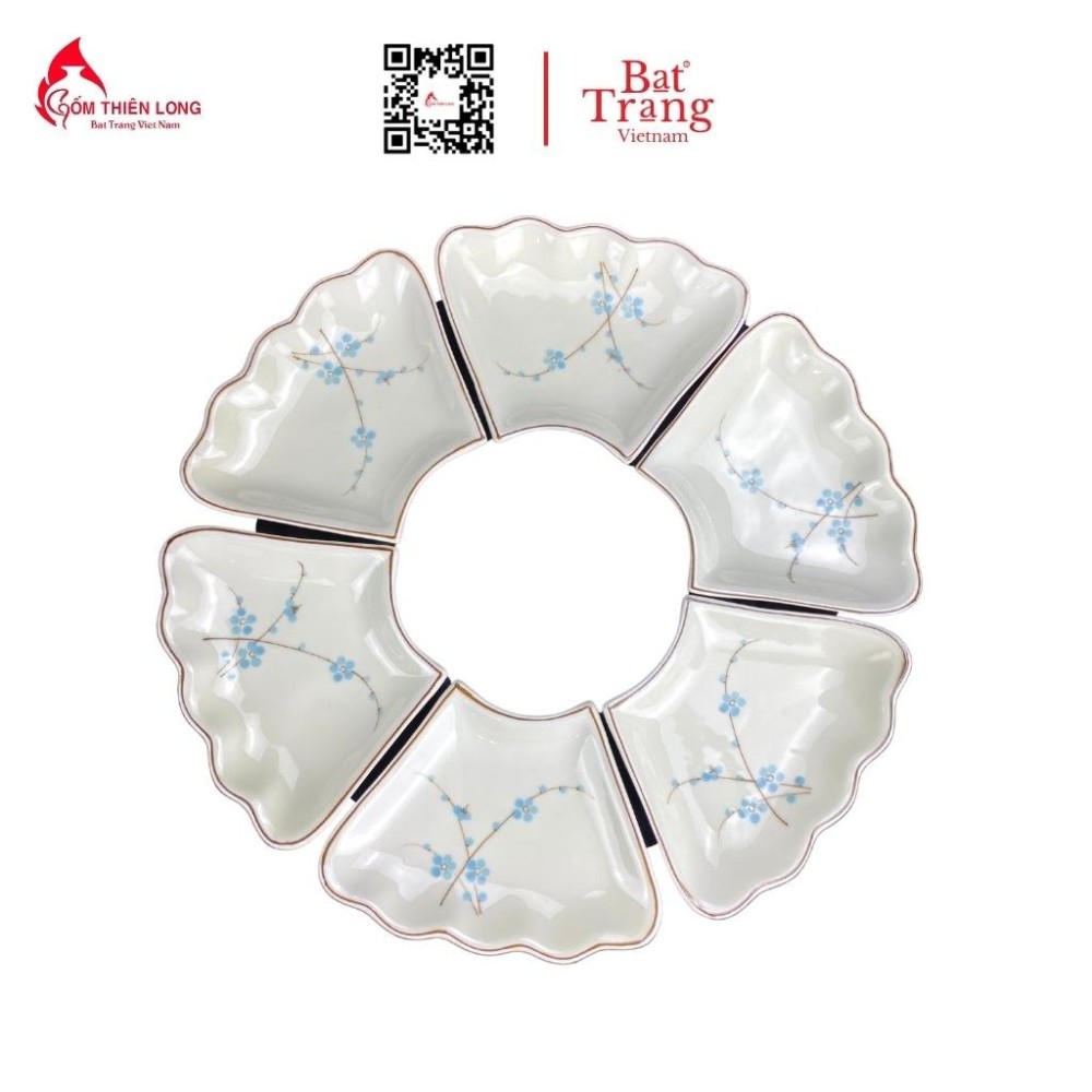 Bộ Bát Đĩa Thắp Hương | Men Kem Vẽ Đào Xanh