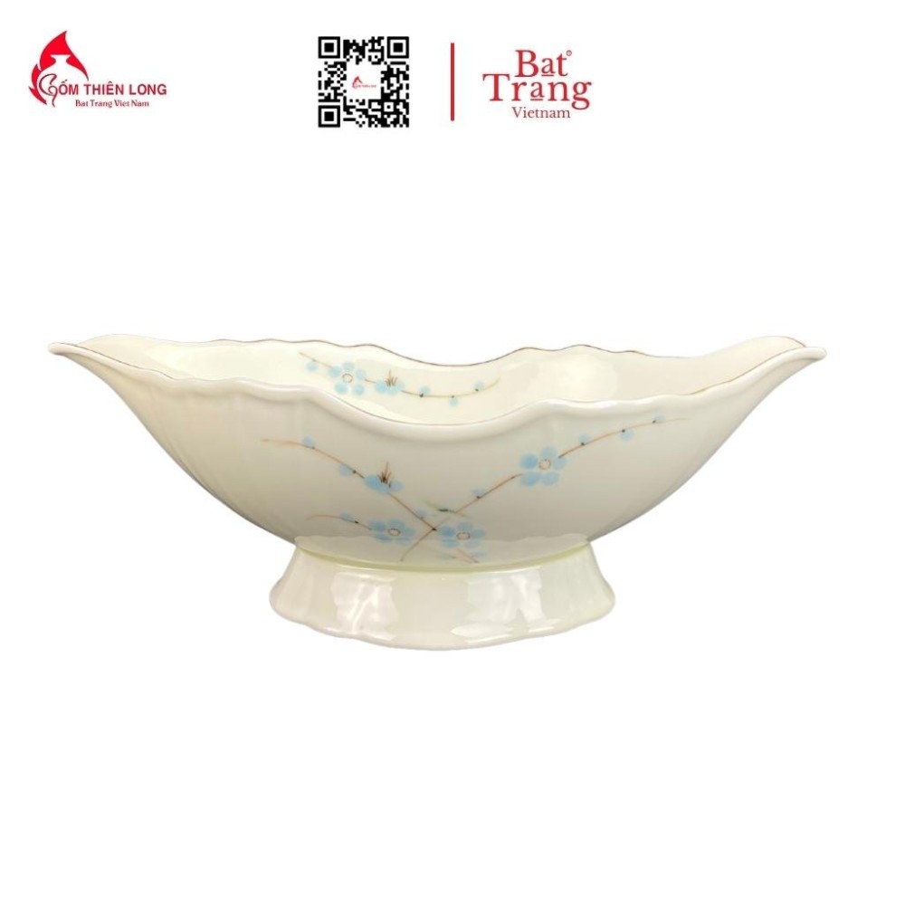 Bộ Bát Đĩa Thắp Hương | Men Kem Vẽ Đào Xanh