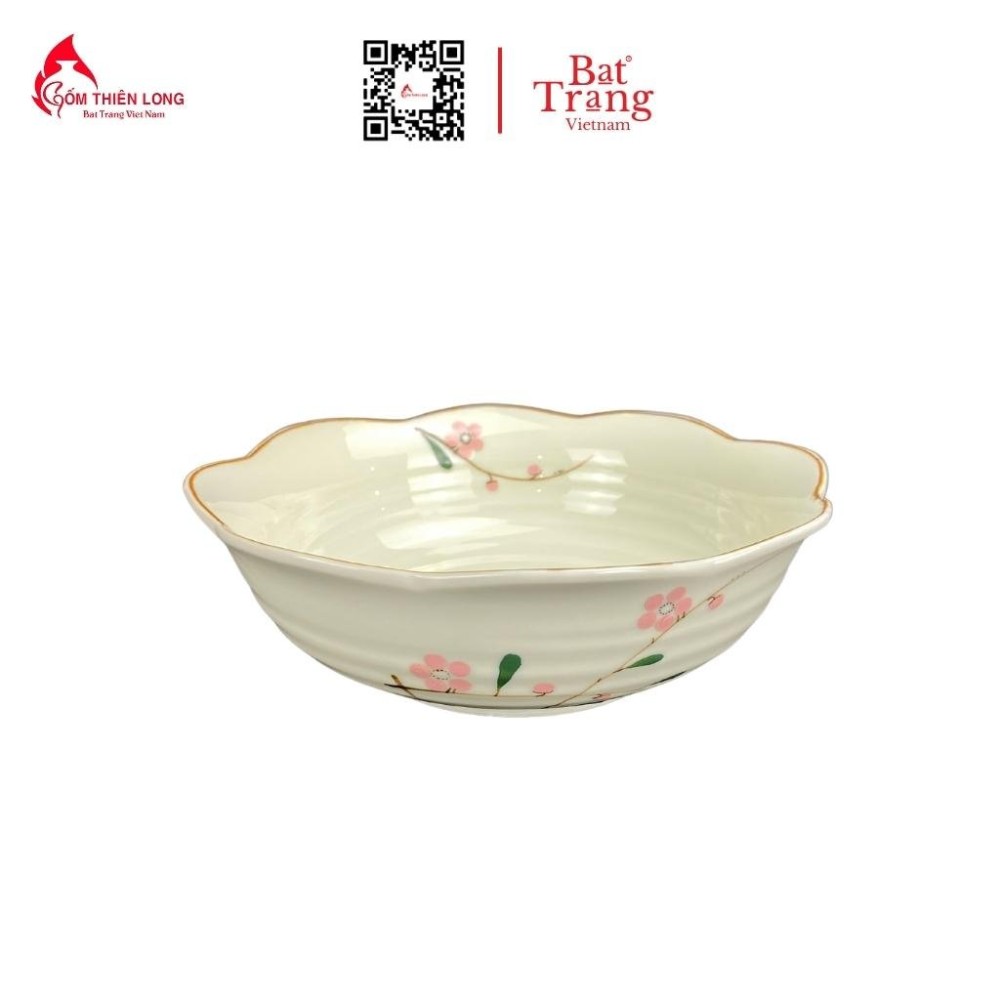 Bộ Bát Đĩa Thắp Hương | Men Kem Vẽ Đào Hồng